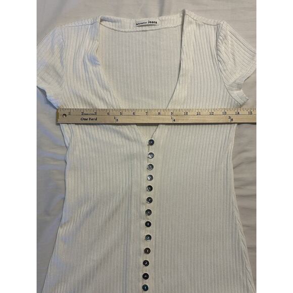 Reformation Jeans White Ribbed Ryder Button Front Mother Of Pearl Shirt Dress S - Picture 9 of 13